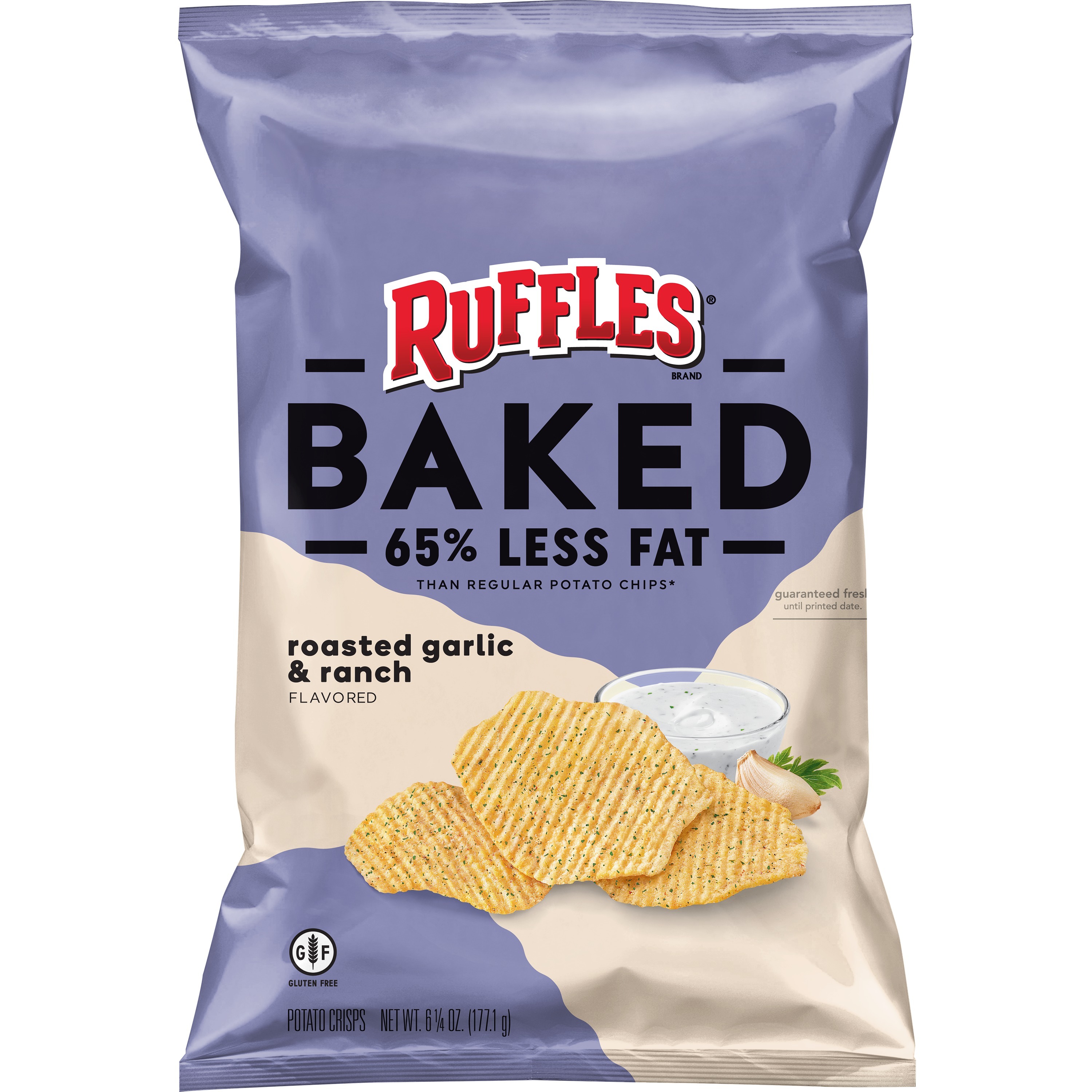 Ruffles Baked Roasted Garlic & Ranch Potato Crisps , 6.25 oz Bag