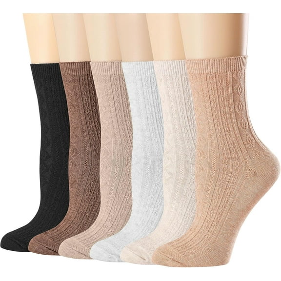 Womens Crew Socks, Size 5-9,Casual Knit Cotton Comfy Breathable Cool Dress Socks for Girls 6 Pack multicolor