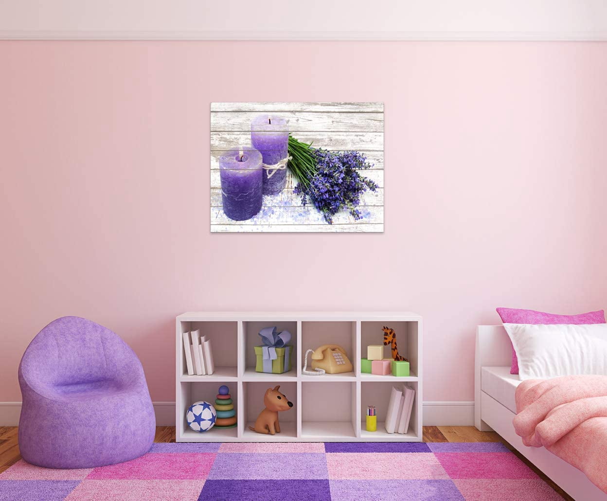 Canvas Wall Art for Bathroom Purple Candles and Lavender Flower Painting Pictures Print on Canvas prints Ready to Hang wall decor for living room bedroom Decoration Modern Home Decor Artwork