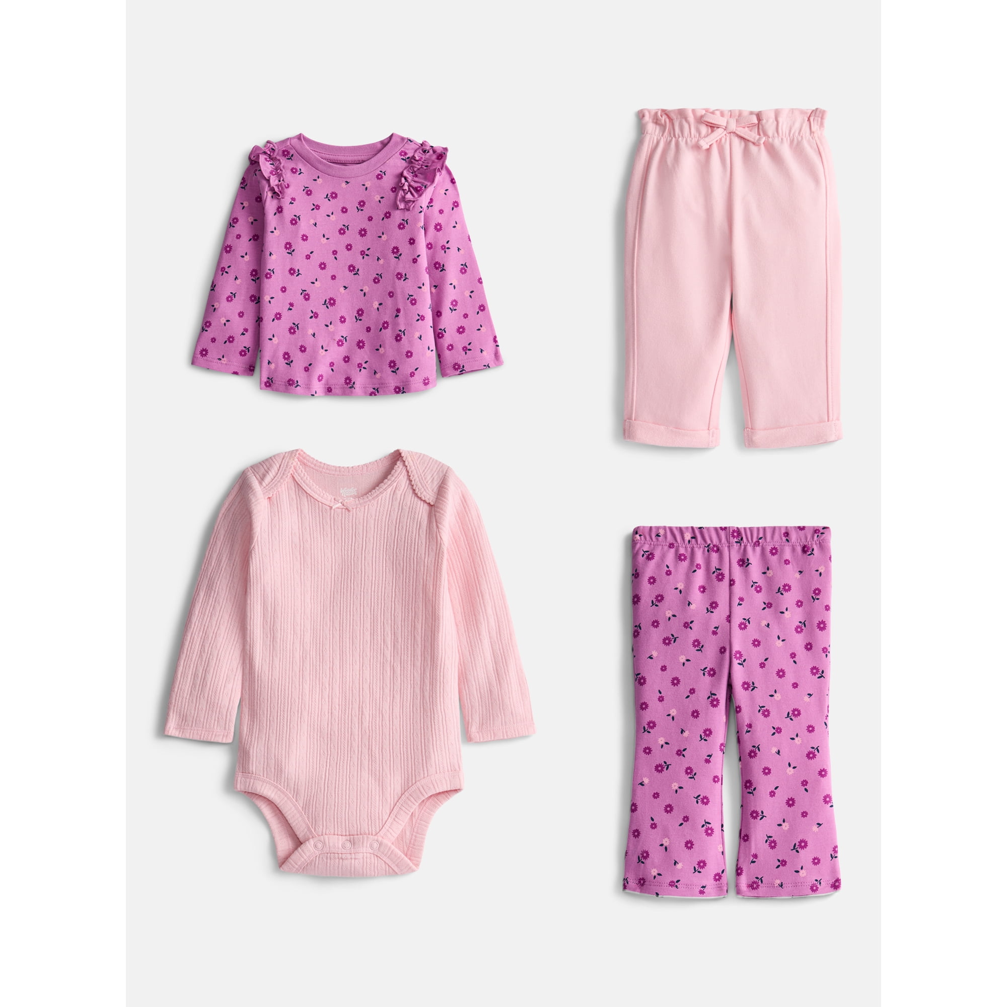 Wonder Nation Baby Girls Mix and Match Outfit Set, 4 Piece, Sizes 0-24 Months