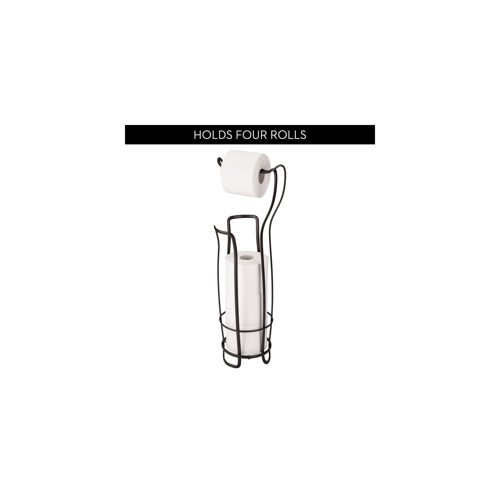 iDesign, Metal Free Standing Toilet Paper Tissue Holder, Roll Reserve Canister, 8" x 6.6" x 24", Bronze