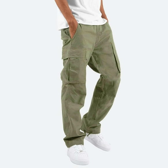 jovat Men Solid Casual Multiple Pockets Outdoor Straight Type Fitness Pants Cargo Pants Trousers