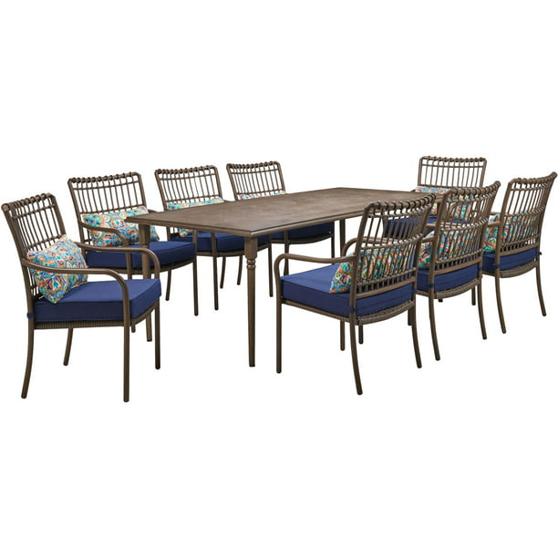 Hanover Summerland 9 Piece Outdoor, Faux Wood Outdoor Dining Table Set
