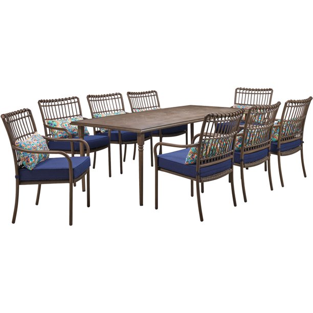 Hanover Summerland 9 Piece Outdoor Dining Set With 8 Stationary Chairs And A 82 X 40 Faux Wood Table Com Hanover Summerland 9 Piece Outdoor, Faux Wood Outdoor Dining Table Set