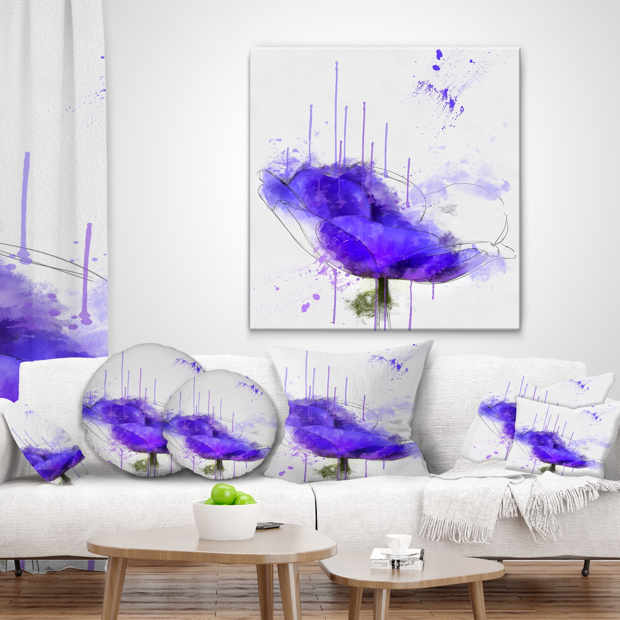 Designart Bright Blue Anemone Watercolor - Flowers Throw Pillowwork - 16x16