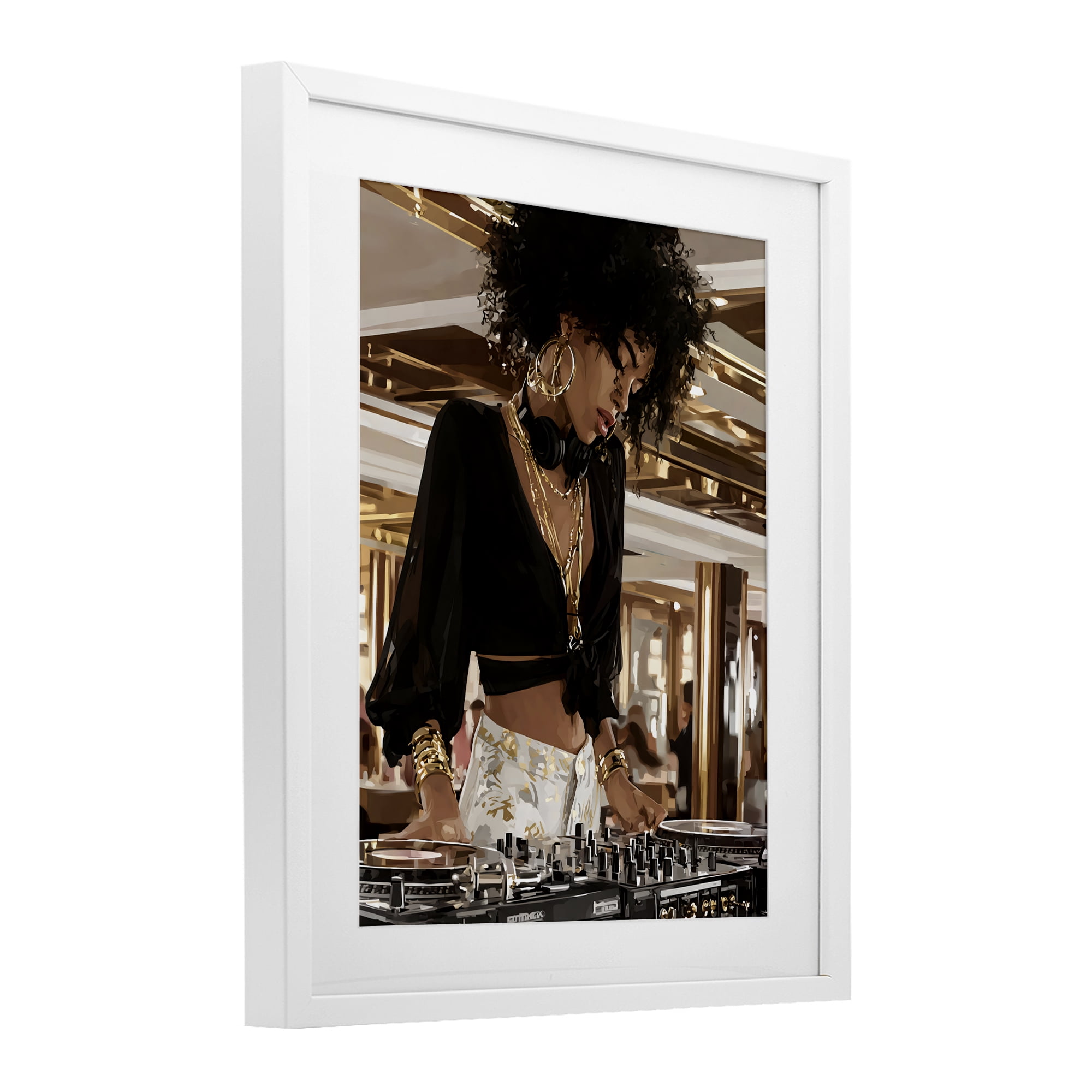 Stupell Industries Woman Of Music Live DJ White Framed Print Under Glass, design by Franklyn Gregory
