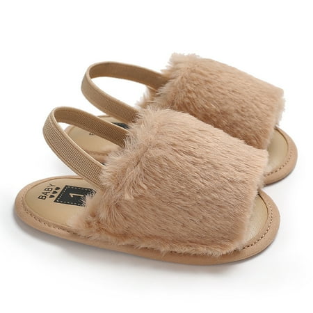 

Toyella Silicone Non-Slip Walking Shoes With Furry Sandals For Baby Girls Brown 13cm