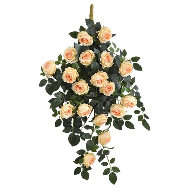 Guirnalda de rosas artificiales colgantes, arreglo floral artificial realista para decoración de pared, boda y jardín, rosas de tela realistas con hojas verdes naturales, flexible y maleable.