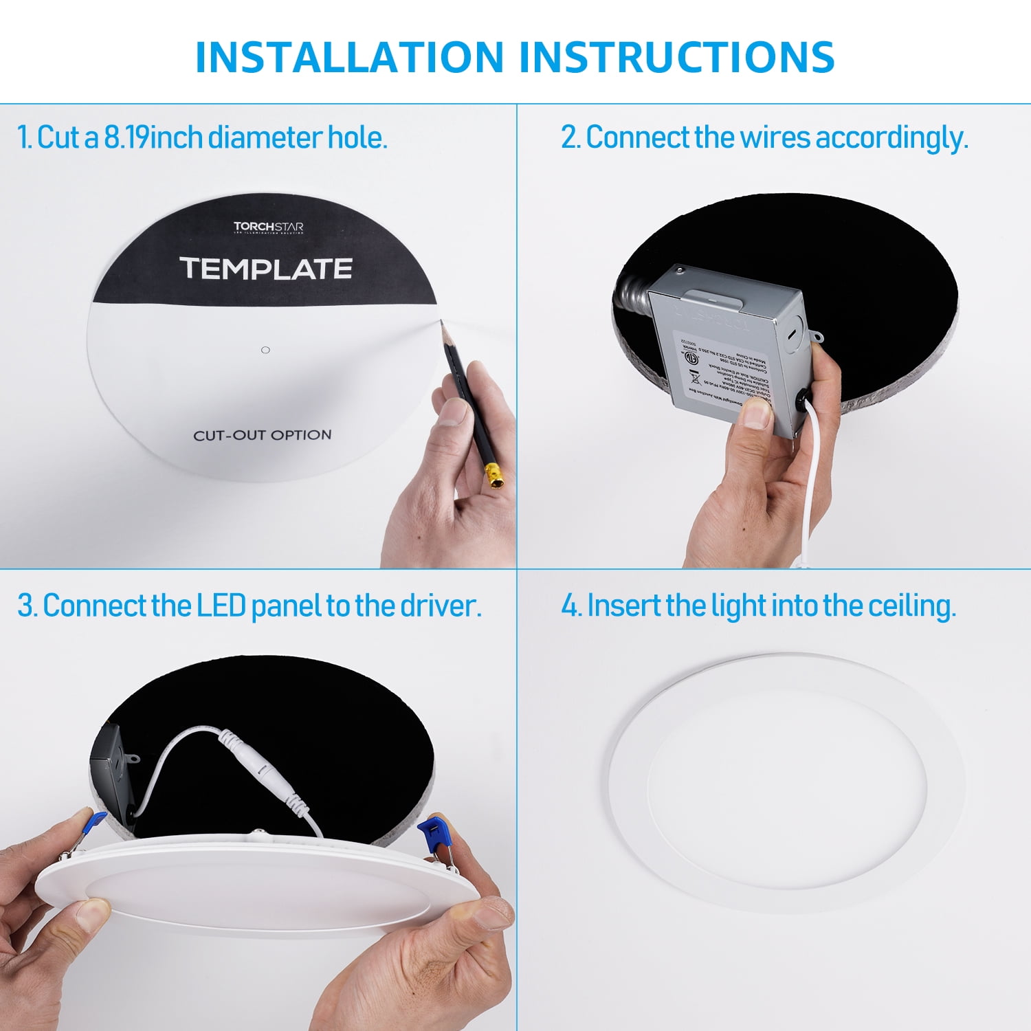18W 8 Inch Ultra-Thin Recessed Ceiling Light with J-Box, 5000K Daylight