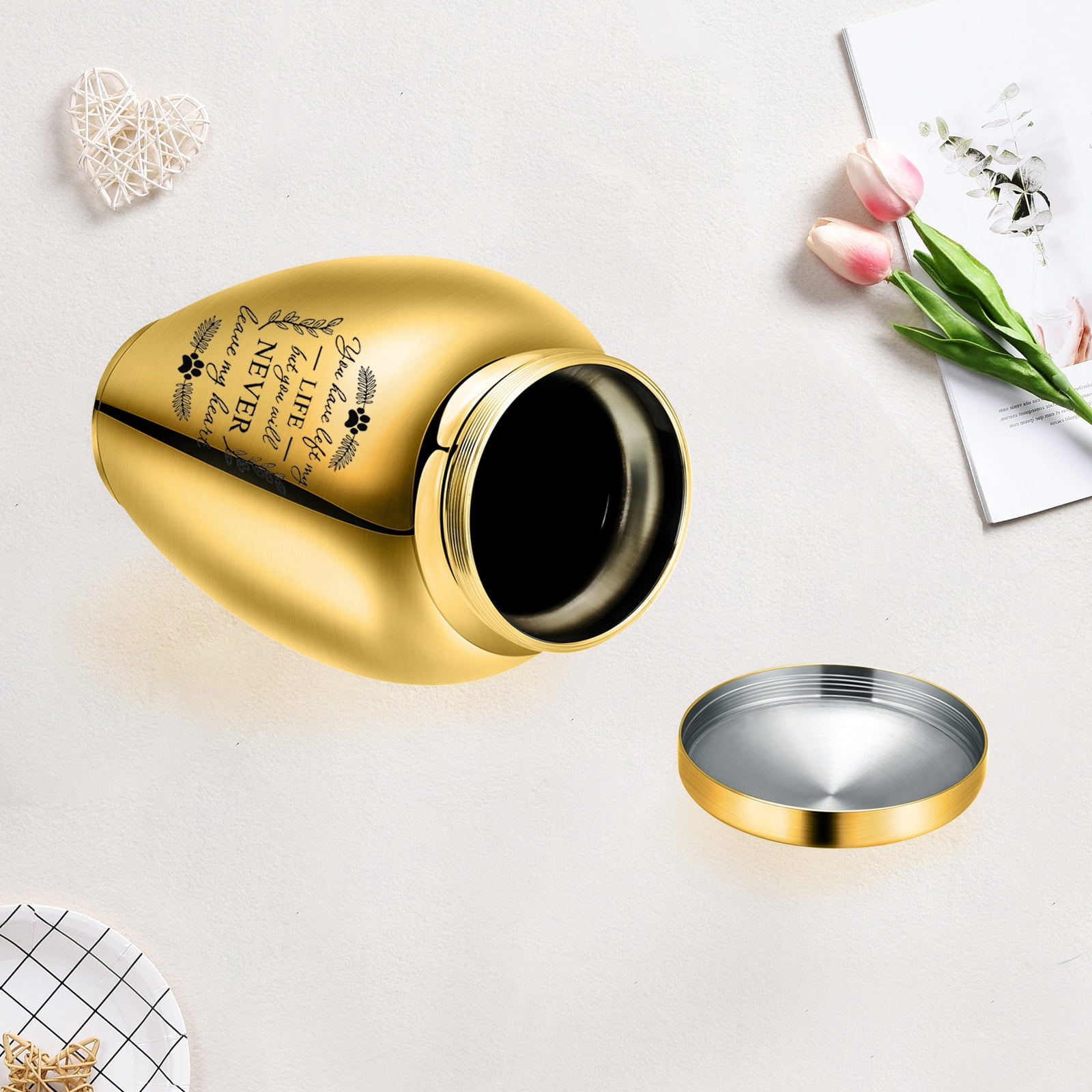 14*24cm Paw Prints Stainless Steel Keepsake Human Pet Urn for Cremation Ashes Large Capacity -You Have Left My Life But You Will Never Leave My Heart