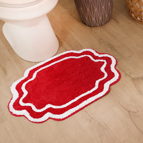 Home Weavers Allure Collection 100% Cotton Bath Rug 17"x24", Soft & Absorbent Bathroom Rug, Non-Slip Backing, Quick Dry, Machine Washable Bath Mat for Floor, Shower & Tub, Red