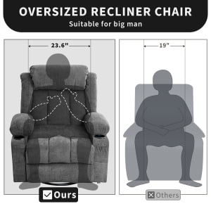 TEQIN Massage Swivel Recliner Chair,Oversized Rocker Recliner with Massage and Lumbar Heat Ergonomic Rocker Chair,Recliner Chairs w/Remote Control, Side Pocket, 2 Cup Holders, USB Charge Port