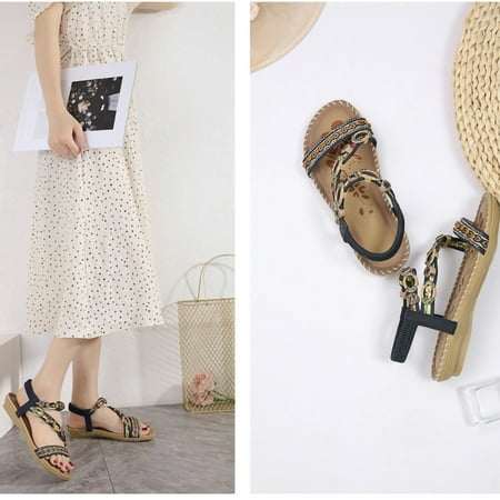 

Bohemian Flat Flower Rhinestone Sandals Outer Beach Sandals