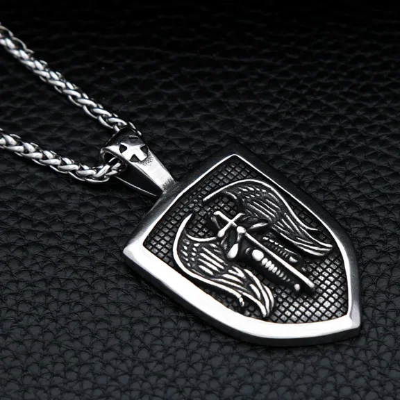 Fashion Punk 14K White Gold Archangel Necklace For Men Vintage St Michael Pendant Belief Amulet Jewelry Gift
