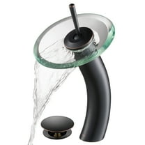 KRAUS Tall Waterfall Bathroom Faucet for Vessel Sink with Clear Glass Disk and Pop-Up Drain, Oil Rubbed Bronze Finish