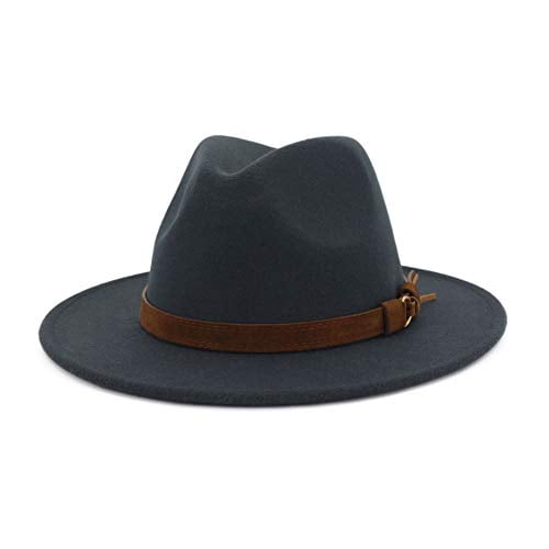 Lisianthus Womens Wide Brim Fedora Hat Felt Jazz Cap Panama Cowboy Hat with Belt Buckle Décor 