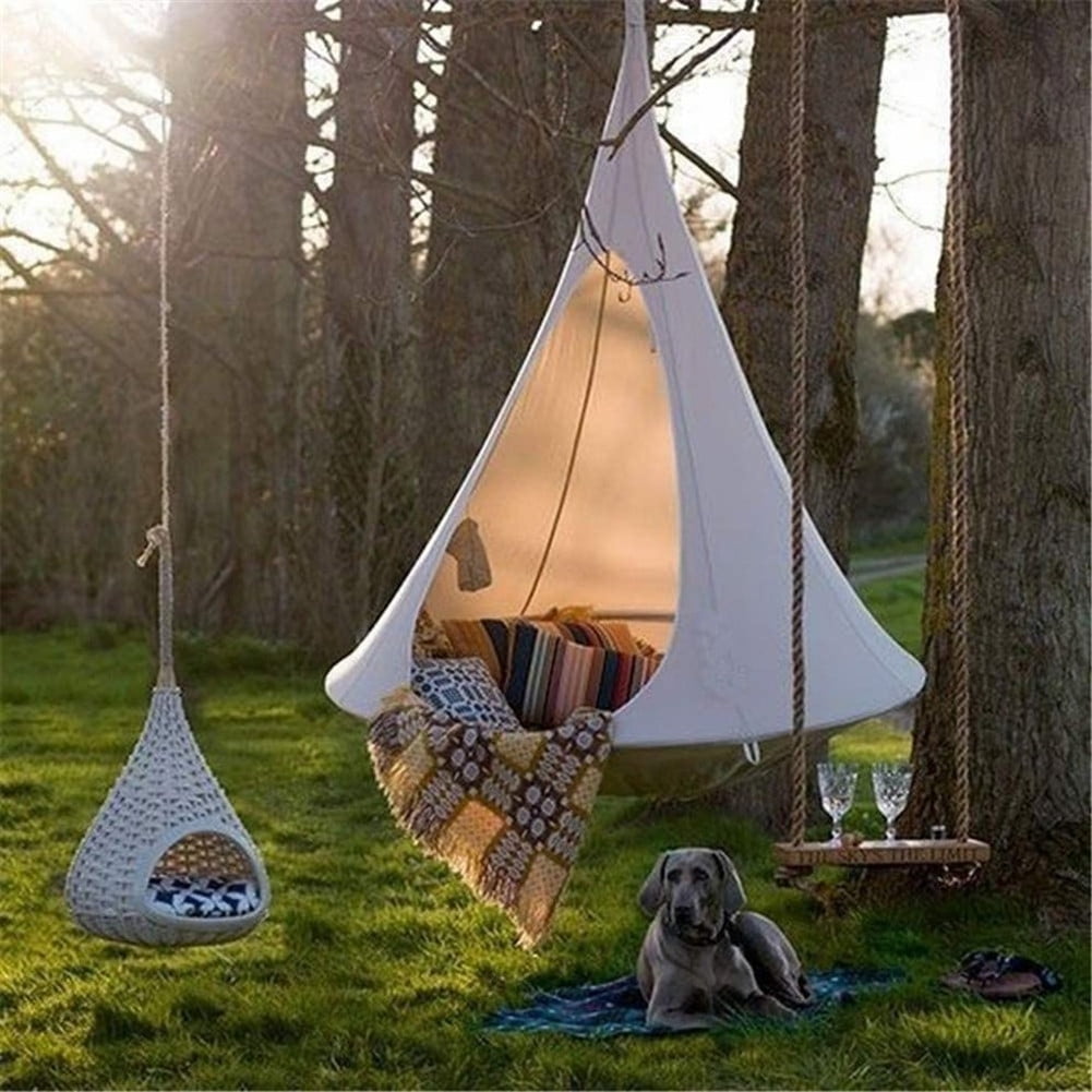 Hanging Tree Tent for Kids Adults Camouflage Ceiling Hammock Swing Chair Max Capacity 220LBS Hanging Tent Indoor Outdoor Waterproof Portable Play Tent with Lights String 