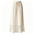 thumbnail image 5 of Mifsaly Wide Leg Palazzo Pants for Women High Waist Drawstring Casual Lounge Trousers Floral Lace Hem Flowy Beach Vacation Boho Bottoms White,M, 5 of 5
