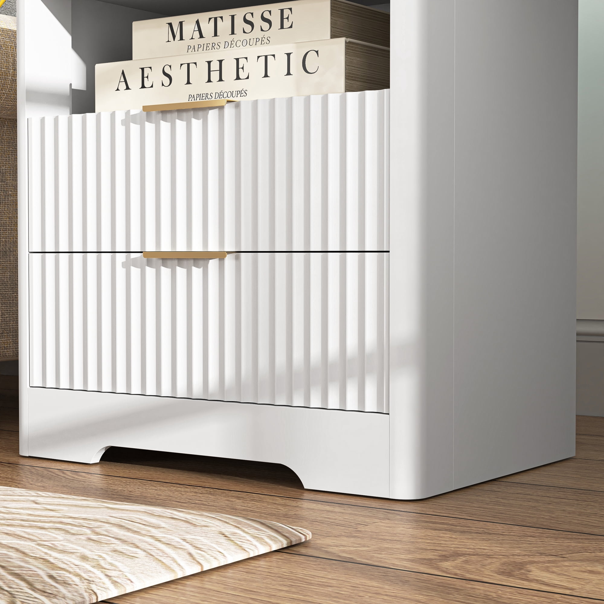 Nightstand with 2 Drawers,Smart Nightstand Bedside Tables with Night Light,Modern End Table for Bedroom,Living Room,White