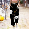 thumbnail image 2 of HCURIBAD Halloween Pants for Women Halloween Pajama Pants Women's Printed Casual Drawstring High Waisted Drawstring Pants, Wide Leg Yoga Pants, Flowy Pants for Women, Halloween Pajama Pants Black XL, 2 of 5