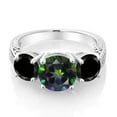 thumbnail image 3 of Gem Stone King 4.50 Ct Round Green Mystic Topaz Black Diamond 925 Sterling Silver 3-Stone Ring (Size 9), 3 of 5