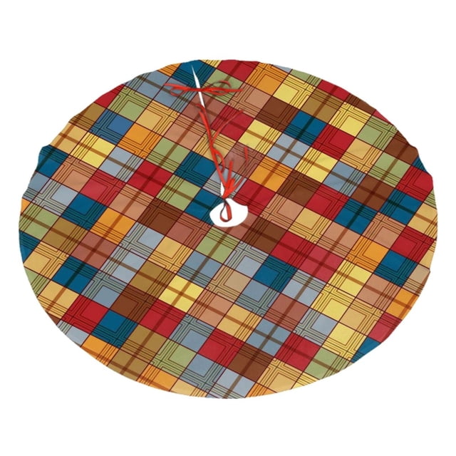 Falda para árbol de Navidad con estampado de tartán a cuadros, color marrón, suave y divertida, decoración navideña de granja de 36"