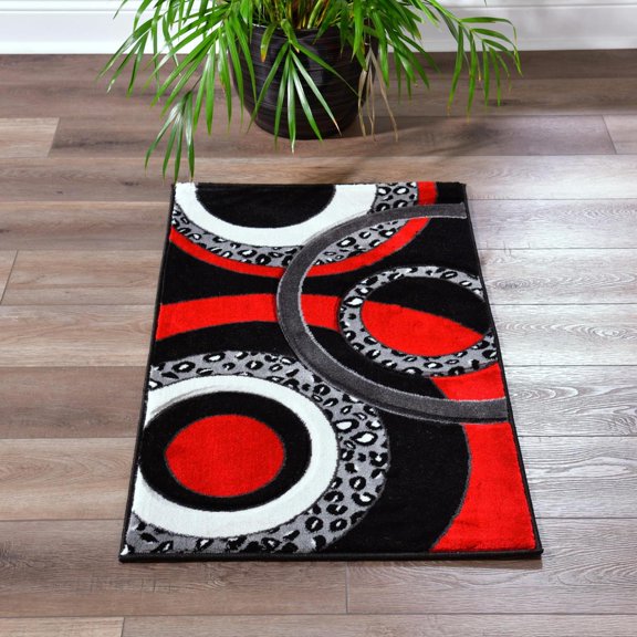 MDA Home Orelsi Black/Red Contemporary Polypropylene Area Rug - 5'2" x 7'5"