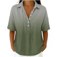 thumbnail image 3 of Favoffer Women's Linen Blouse Turtleneck Short Sleeve Solid Color Button Snap V Neck Daily Office Streetwear Fashion Casual Shirt, 3 of 7