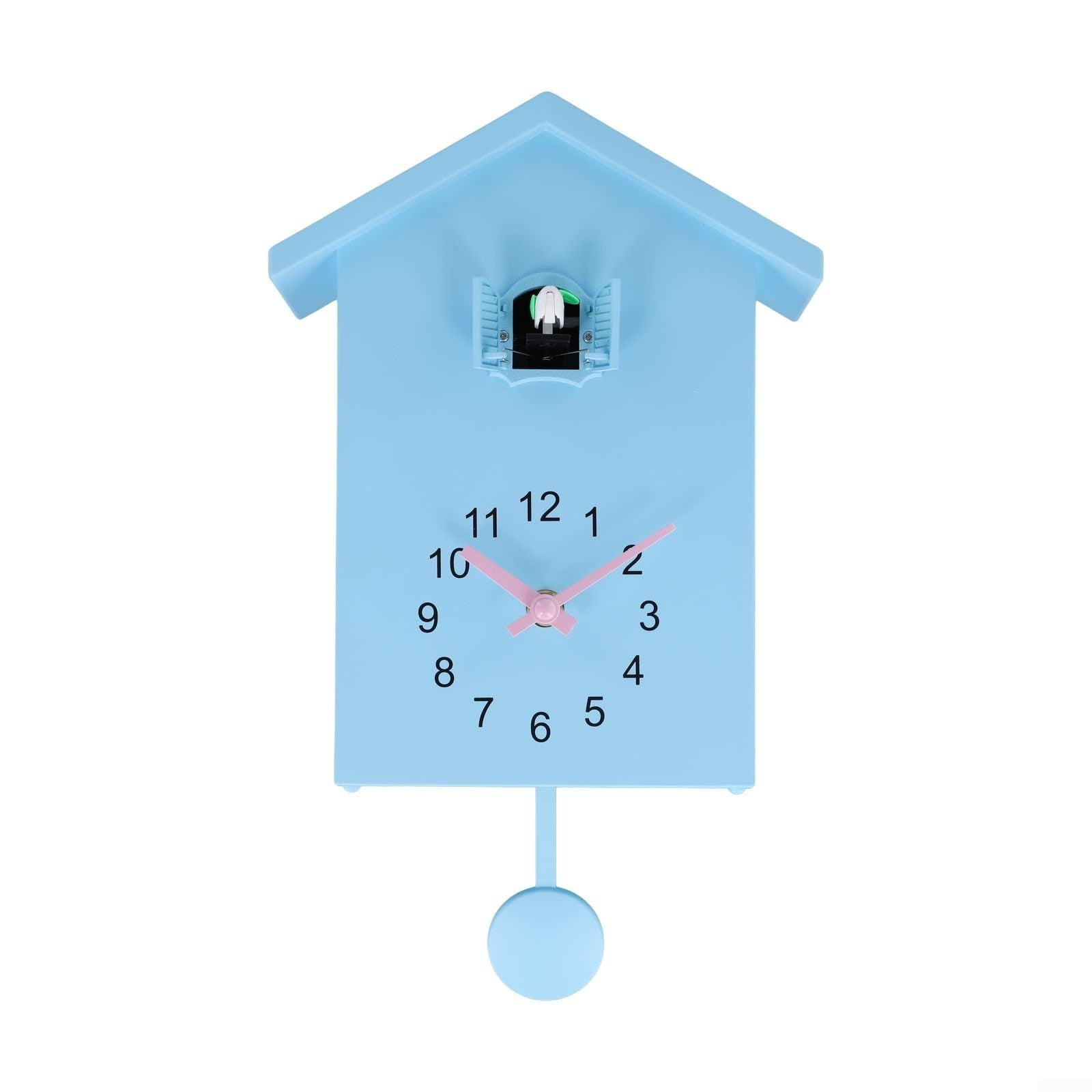 Modern Cuckoo Wall Clock with Adjustable Volume, ABS Bird House Pendulum Clock for Living Room Bedroom Office Decor, White
