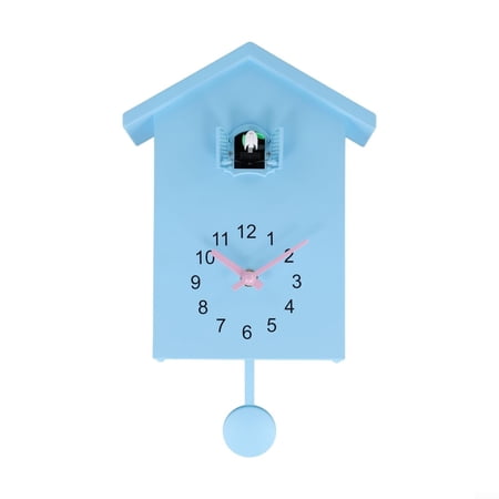 Modern Cuckoo Wall Clock with Adjustable Volume, ABS Bird House Pendulum Clock for Living Room Bedroom Office Decor, White