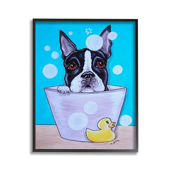 Stupell Industries Dog & Soap Bubbles Animals & Insects Painting Black Framed Art Print Wall Art, 11 x 14