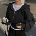 thumbnail image 2 of Zip Up Hoodie Women Cropped Sweatshirts Long Sleeve Drawstring Hooded Jacket (Black XL), 2 of 5