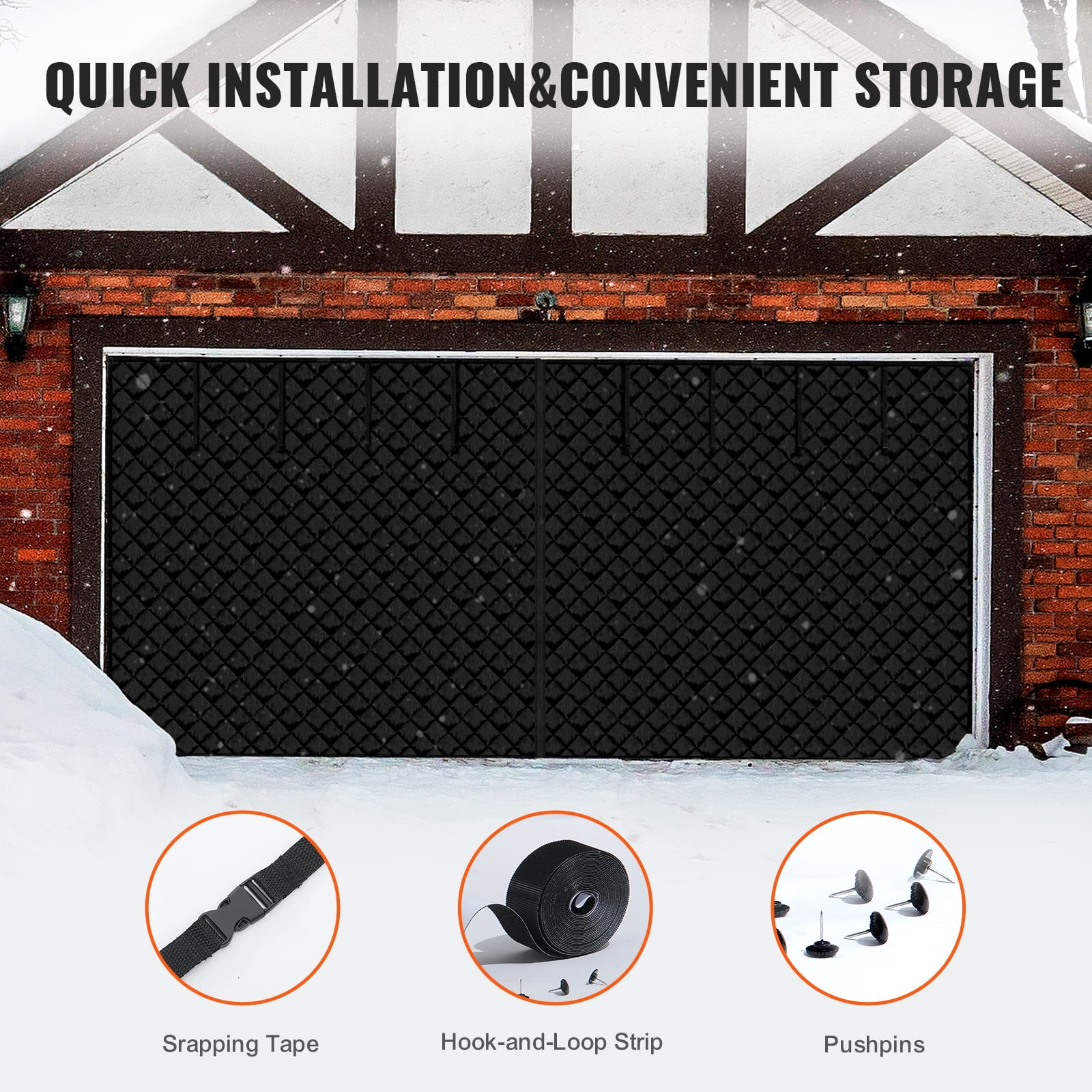 VEVOR Garage Door Screen for Winter, 16x7FT, Garage Door Insulation Kit, Magnetic Thermal Insulated Door Curtain with 300D Oxford Fabric Heavy Duty Weighted Bottom, Easy Assembly for Garage Door