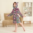 thumbnail image 4 of FORMRS Niños Bathrobe Unisex Hooded Robe Soft Plush Pajamas Sleepwear, Size 2-3T, Colorful Block Pattern, 4 of 7