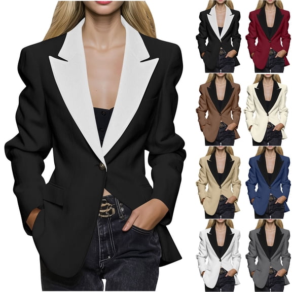 Miluxas Women's Blazer Coat Spring Fall Long Sleeve Lapel Boyfriend Casual Work Jacket White XL(XL)