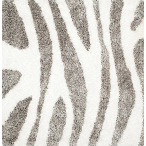 SAFAVIEH Barcelona Calanthia Geometric Shag Area Rug, Ivory/Silver, 5' x 5' Square