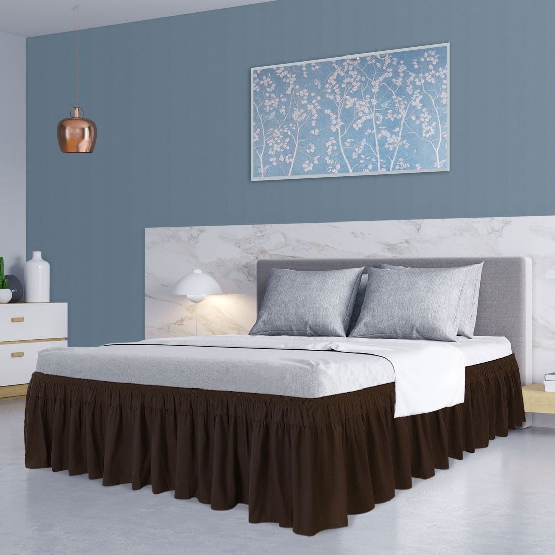 Piccocasa Polyester Brushed Bed Skirt Elastic Dust Ruffles 16 Inch Drop King Size Dark Brown Com Piccocasa Polyester Brushed Bed Skirt, Dark Gray King Size Bed Skirt