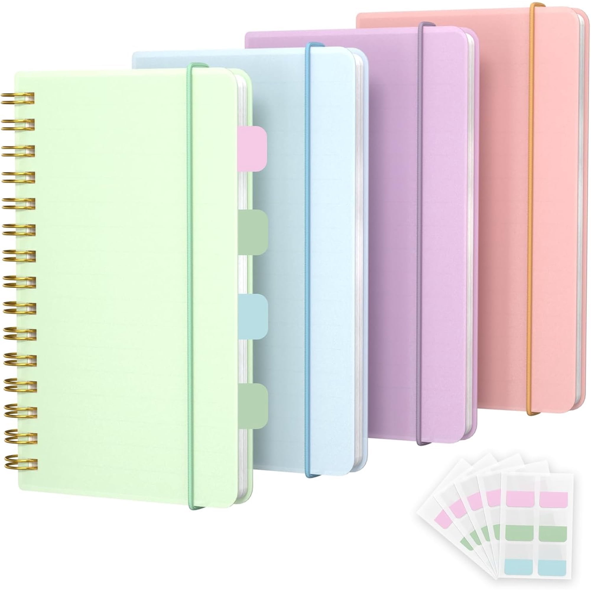 4 Pack 5x7 Small Spiral Notebook, Hardcover Spiral Journal Notebook with Removable Dividers Tabs, Note Books for Note Taking, Work, School, Cute Notebooks with Strap 50 Sheet