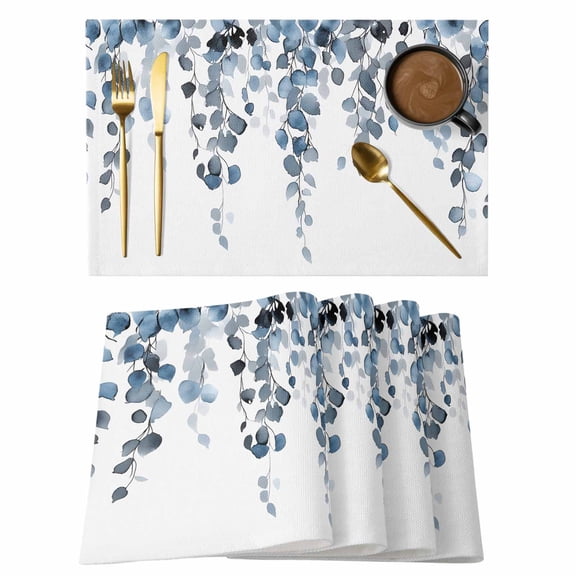 Eucalyptus Leaf Placemats Set of 4 Teal Blue Leaves Place Mats Table Mats Kitchen Dining Home Outdoor Party Table Decoration