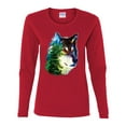 thumbnail image 2 of Earth Wolf Trees Mountains Nature Animal Lover Womens Graphic Long Sleeve T-Shirt, Red, Small, 2 of 3