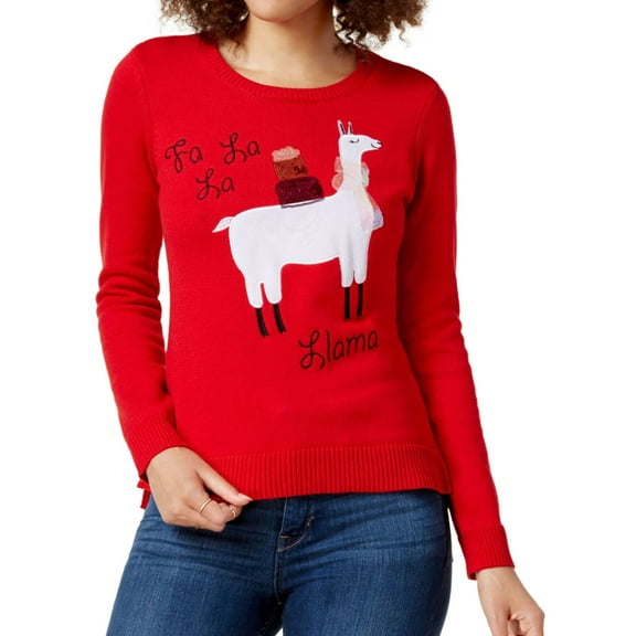 maison Jules Womens Embellished Llama Pullover Sweater, Red, X-Small