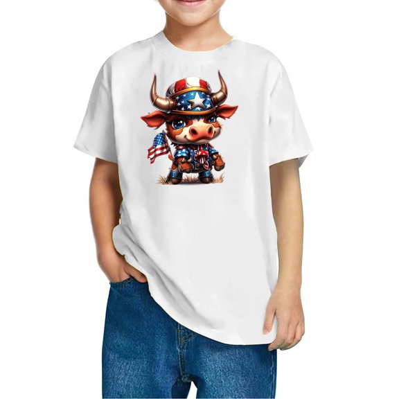 GERsome Girls 4th of July Cotton Shirts American Flag Graphic Tees Short Sleeve Cotton Crew Neck T-Shirts Loose Fit Summer Tshirts, 3-4 Years