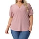 thumbnail image 1 of Blusas de verano de mujer plus size Agnes Orinda, con escote en V, mangas cortas, huecas, talla 4X, color rosa, 1 of 6
