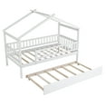 thumbnail image 5 of Bellemave Twin Size House Bed with Trundle Playhouse Platform Bed Wooden House-shaped Bed Frame with Fence Guardrail and Roof Tent Beds for Teens(White, Twin Size), 5 of 10