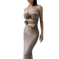 thumbnail image 3 of Vestido de mujer Vestido sin mangas con flores en 3D Cuello halter ahuecado (Marrón M) FLhrweasw Para estrenar, 3 of 8