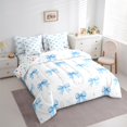thumbnail image 3 of Homewish Princess Blue Bowknot Bedding Comforter Set 7pcs for Kids, Cartoon Watercolor Ribbon Queen Bedding Sets, Bow-tie Theme Reversible Queen Sheet Sets, Lightweight Room Decor, 3 of 7