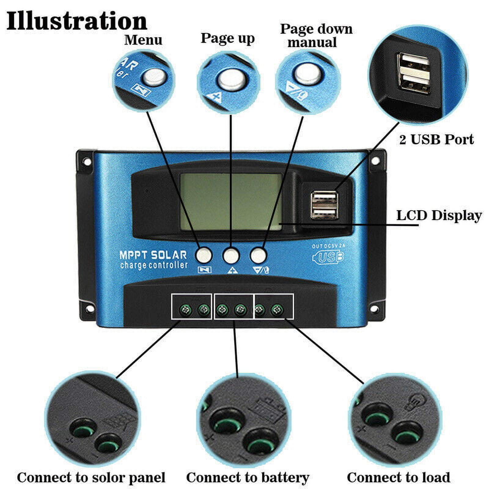 30/40/50/60/100A MPPT Solar Panel Regulator Charge Controller 12V/24V Auto Focus