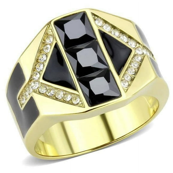 Alamode TK3721-11 Men IP Gold Stainless Steel Ring with AAA Grade CZ in Black Diamond - Size 11