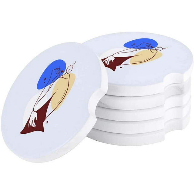 RYLABLUE Nordic Women Art Print Mature Lady Line Style Set of 4 Car Coaster for Drinks, Absorbent Ceramic Stone Coasters Cup Mat with Cork Base for Home Kitchen Room Coffee Table Bar Decor