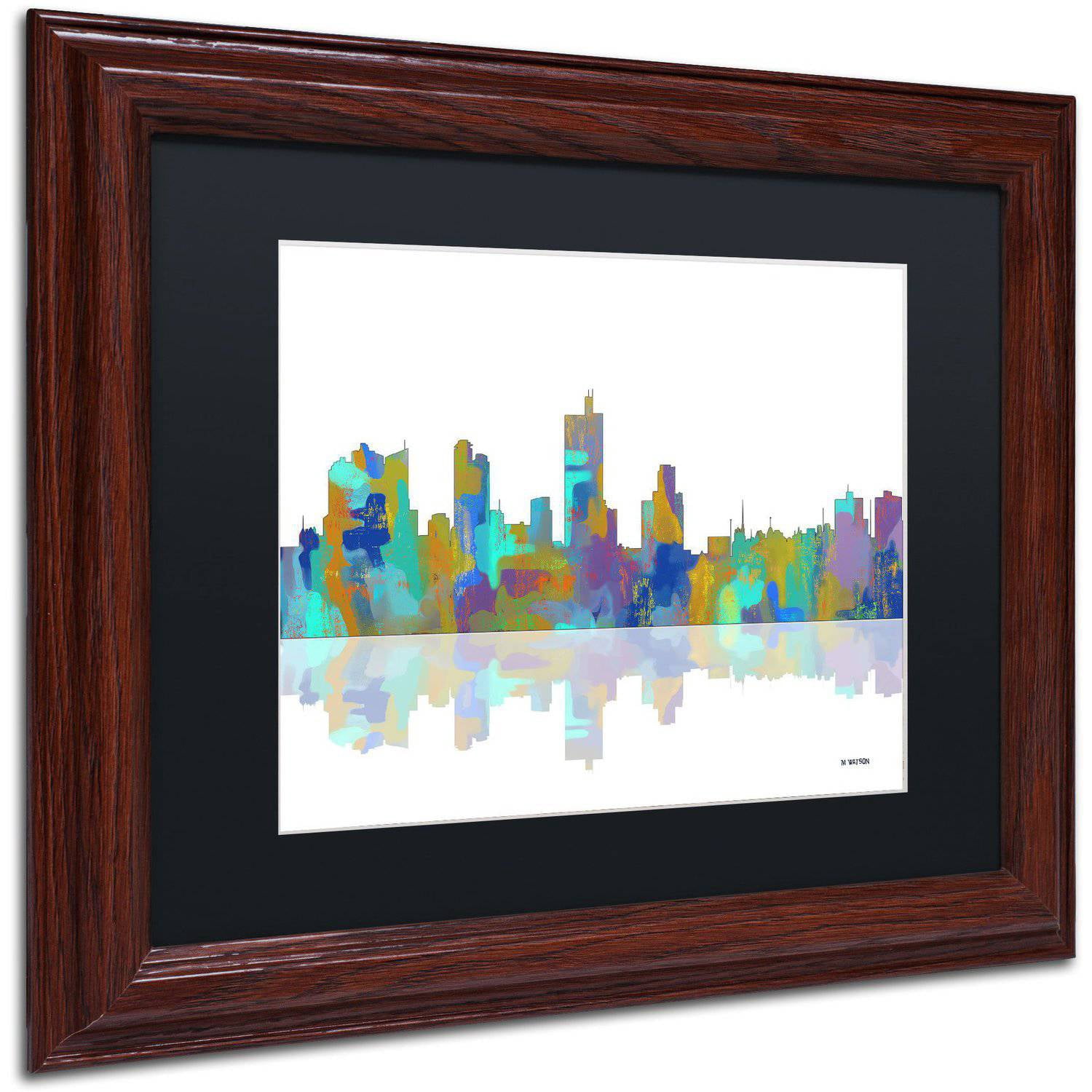Trademark Fine Art "Fort Worth Texas Skyline" Canvas Art by Marlene Watson Black Matte, Wood Frame